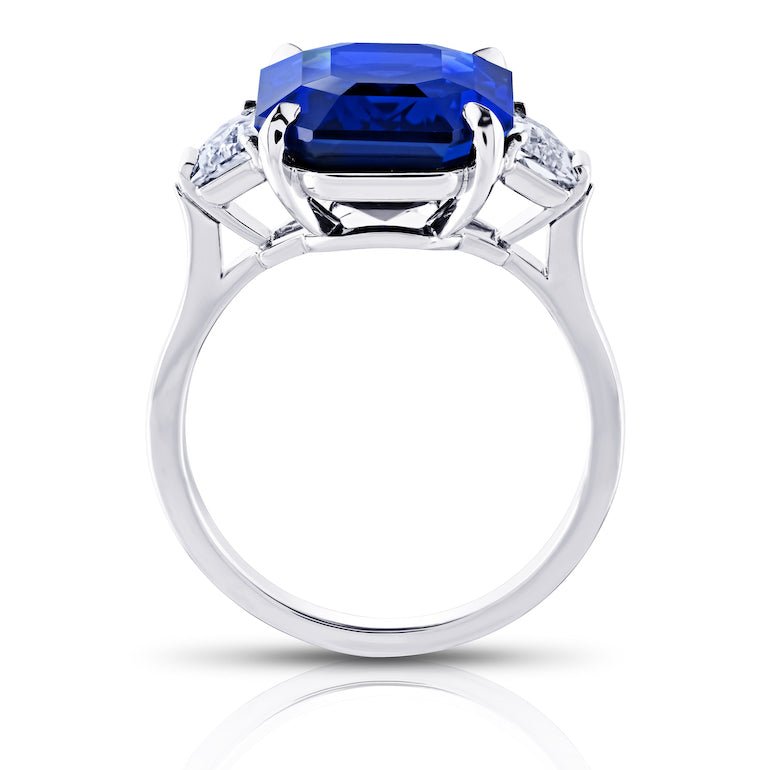 10.08 Carat Emerald Cut Blue Sapphire and Diamond Platinum Ring