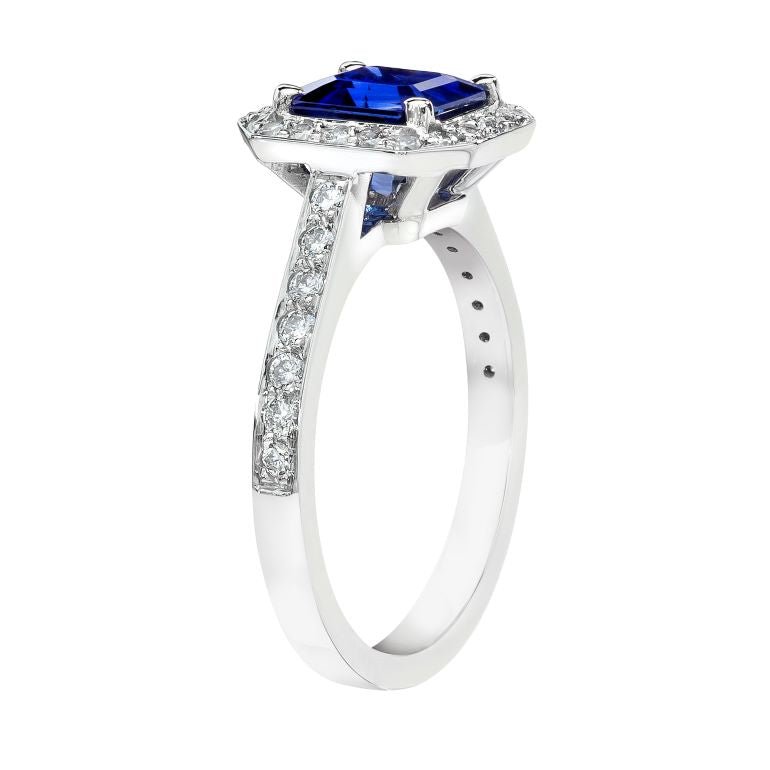 2.06 Carat Cushion Blue Sapphire and Diamond Platinum Ring