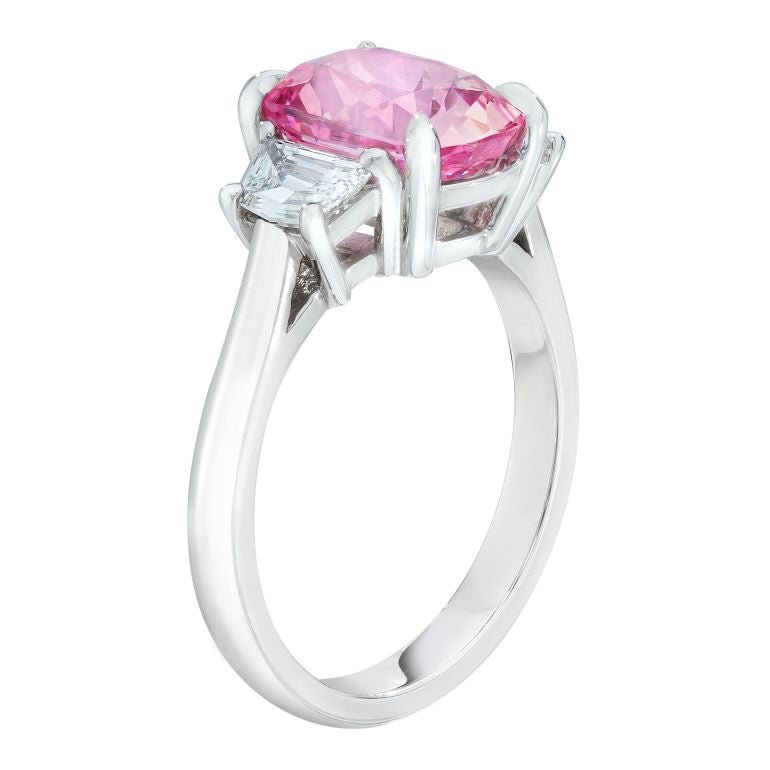 4.03 Carat Oval Pink Sapphire and Diamond Platinum Ring