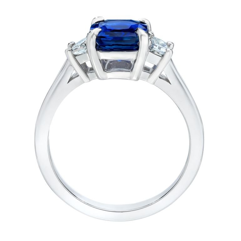 2.37 Carat Cushion Blue Sapphire and Diamond Platinum Ring