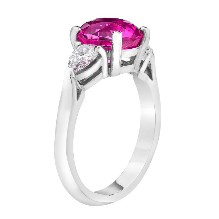 3.64 Carat Oval Pink Sapphire and Diamond Platinum Ring
