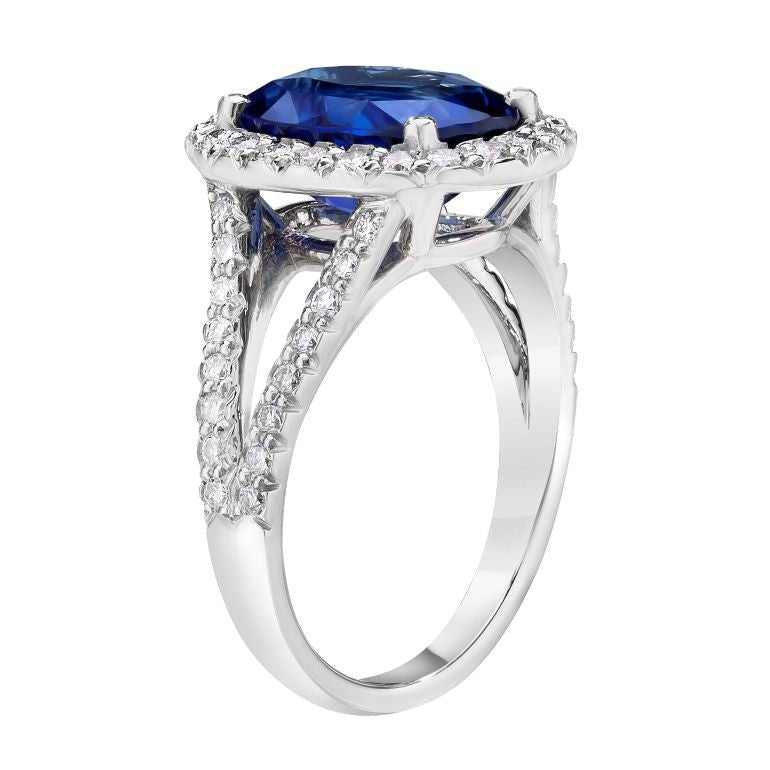 5.10 Carat Oval Blue Sapphire and Diamond Platinum Ring