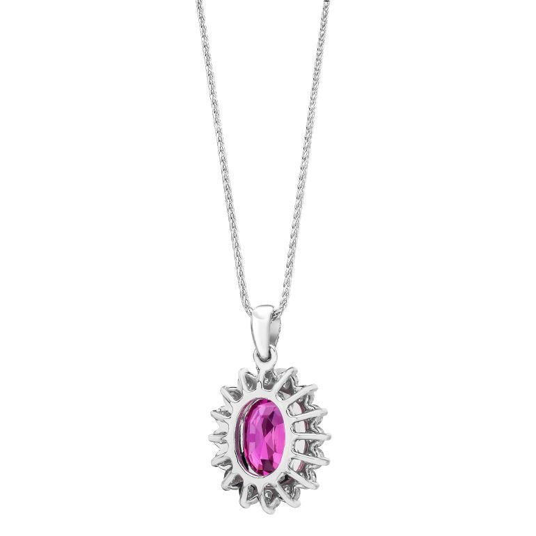 3.94 Carat Cushion Pink Sapphire and Diamond Platinum Pendant