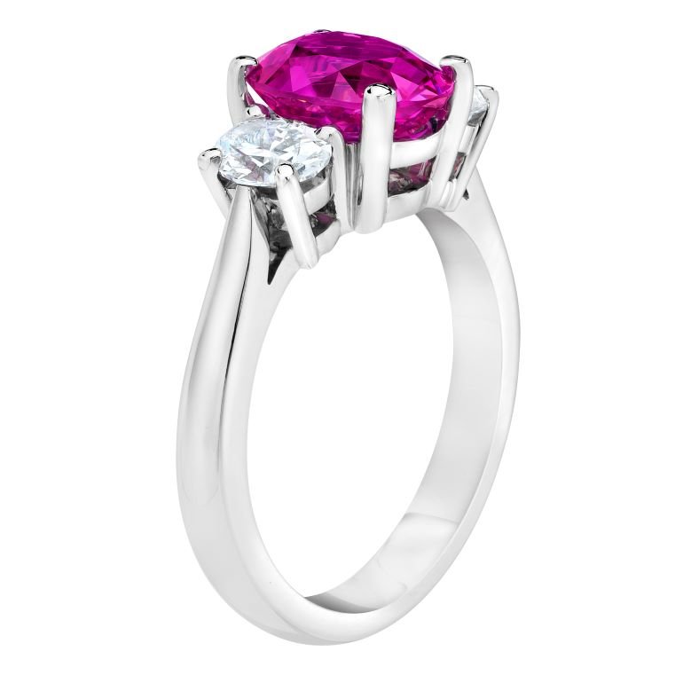 2.48 Carat Cushion Pink Sapphire and Diamond Platinum Ring