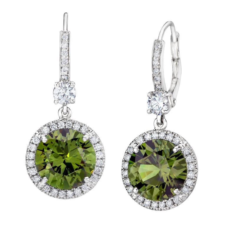 9.29 Carat Round Green Sapphire and Diamond Platinum Earrings