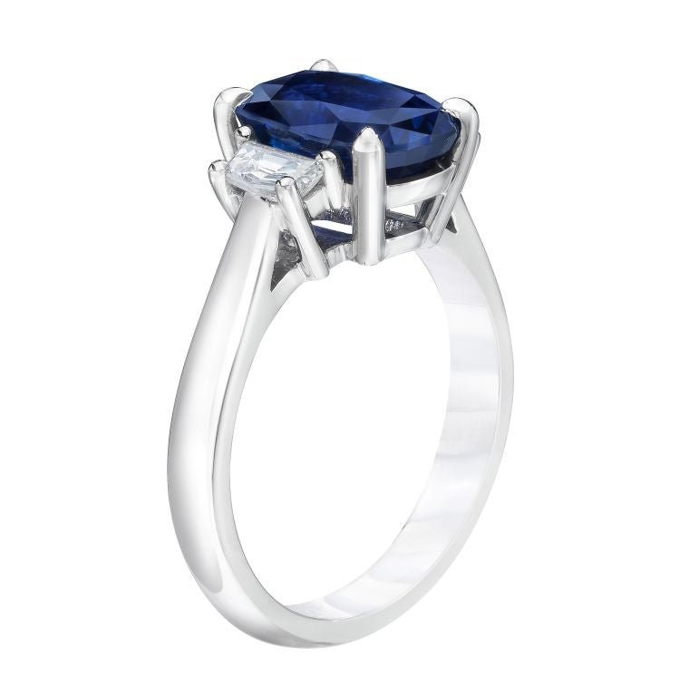 3.98 Carat Cushion Blue Sapphire and Diamond Platinum Ring