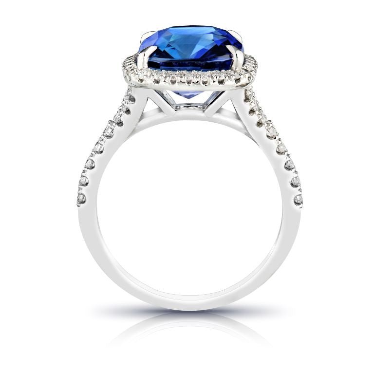6.33 Carat Cushion Blue Sapphire and Diamond Platinum Ring
