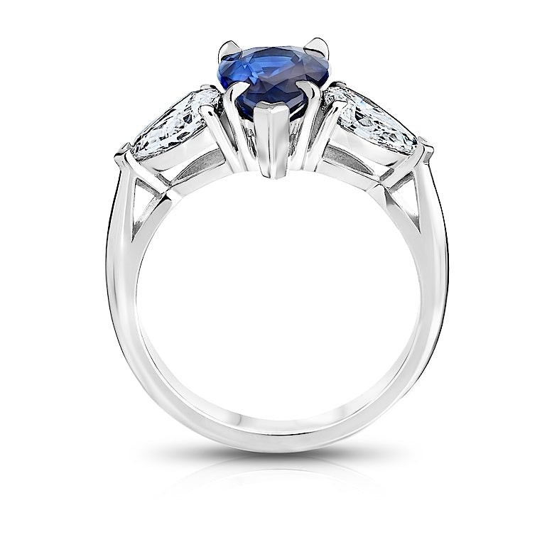 2.41 Carat Pear Blue Sapphire and a Platinum Diamond Ring