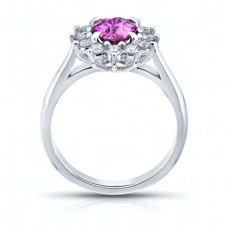 1.46 Carat Oval Pink Sapphire and a Platinum Diamond Ring
