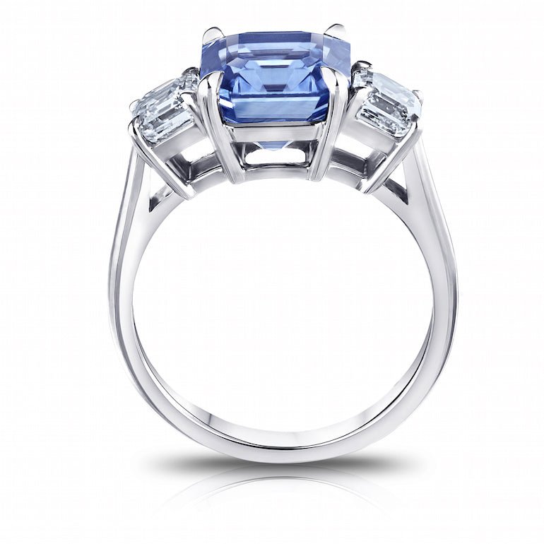 4.96 Carat Emerald Blue Sapphire and Diamond Platinum Ring