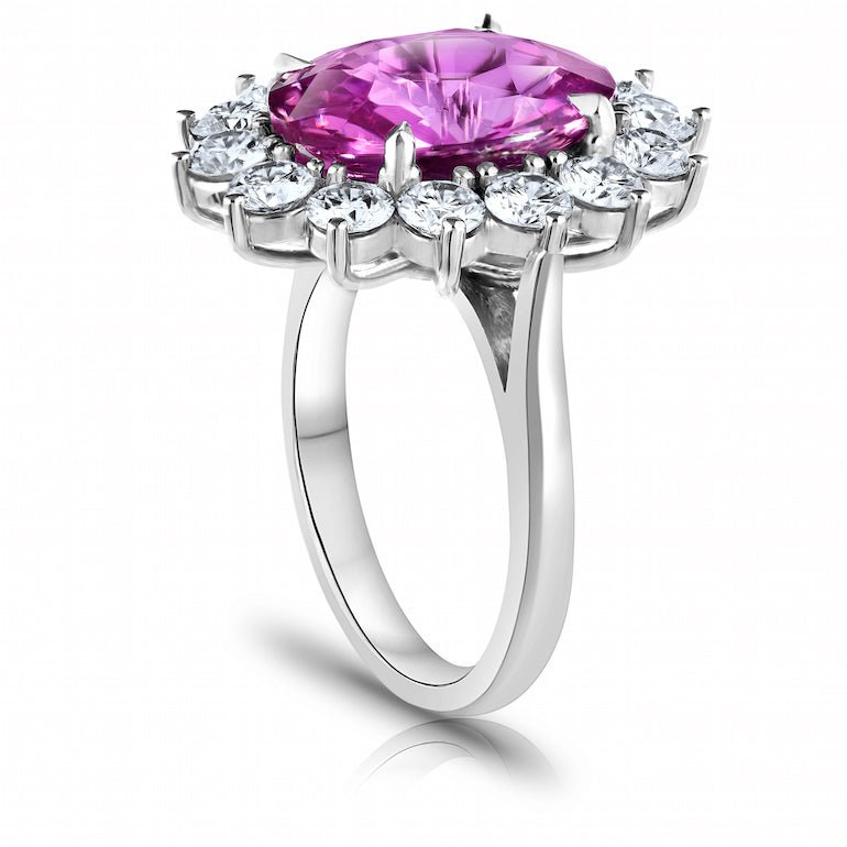 7.25 Carat Oval Pink Sapphire and Diamond Platinum Ring
