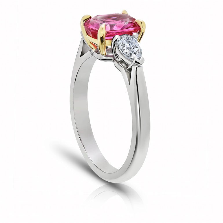 2.16 Carat Cushion Pink Sapphire and Diamond Platinum Ring