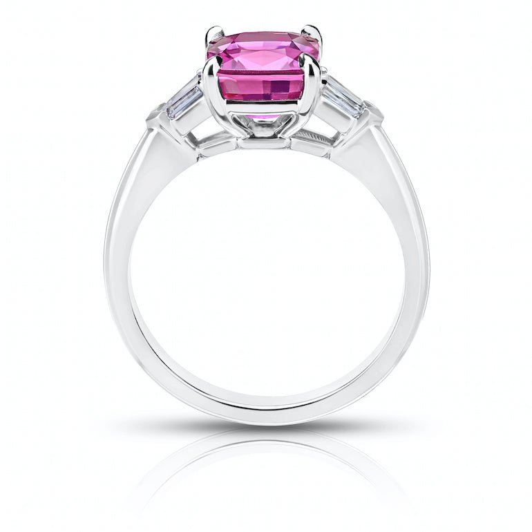 3.01 Carat Cushion Pink Sapphire and Diamond Platinum Ring