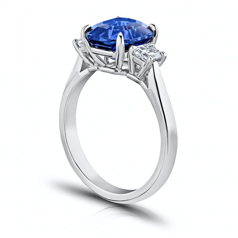 3.89 Carat Emerald Blue Sapphire and Diamond Platinum Ring