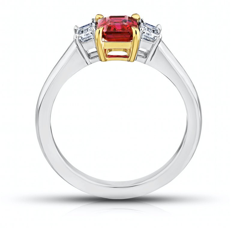 1.12 Carat Emerald Red Ruby and Diamond Platinum Ring