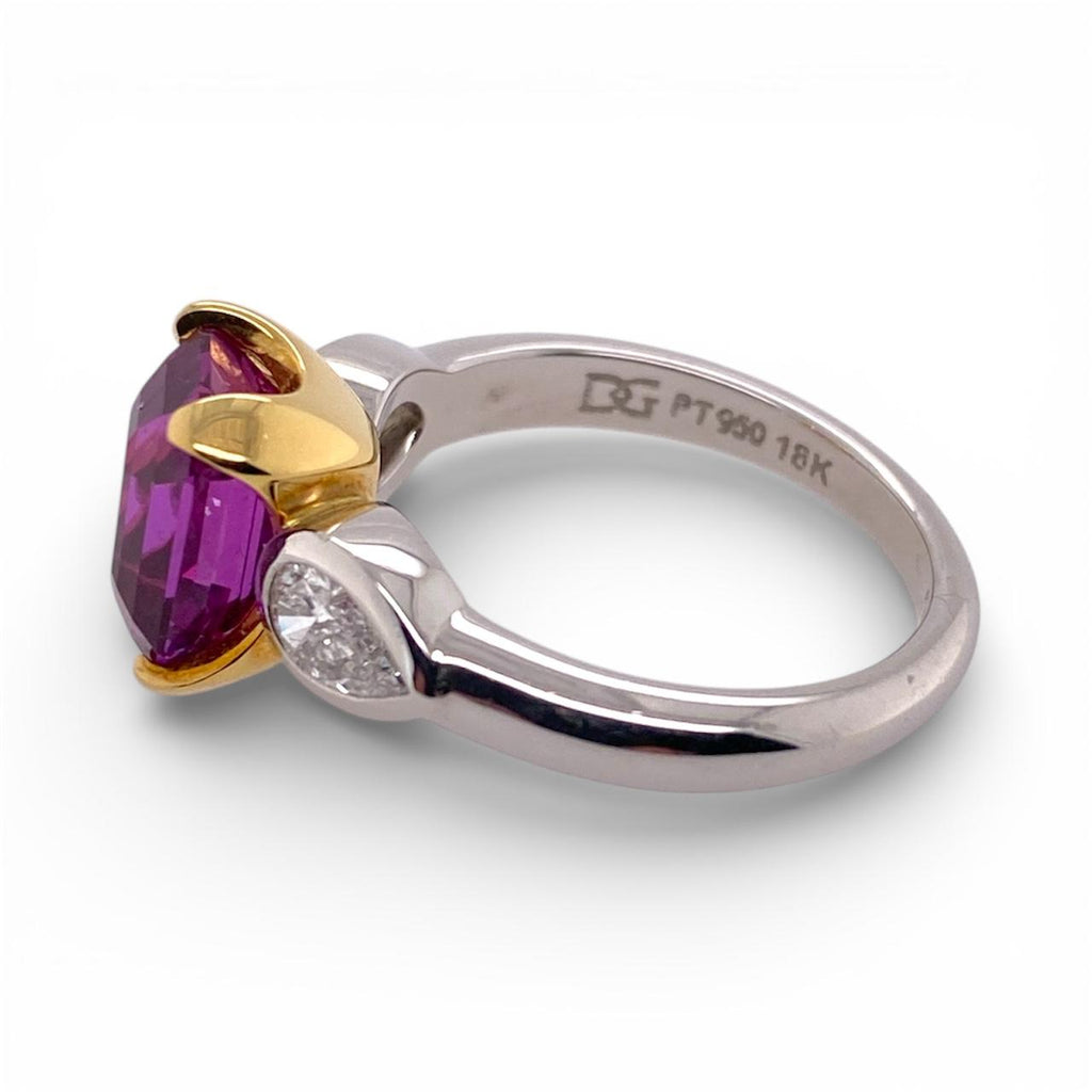4.04 Carat Emerald Cut Pink Sapphire and Diamond Ring