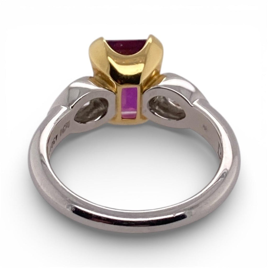 4.04 Carat Emerald Cut Pink Sapphire and Diamond Ring