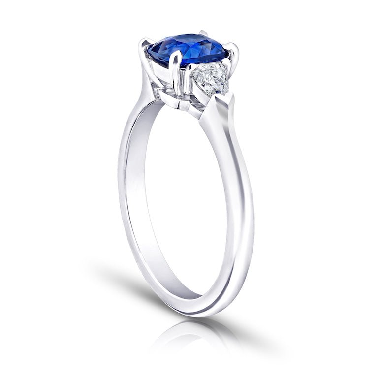 1.47 Carat Cushion Blue Sapphire and Diamond Platinum Ring