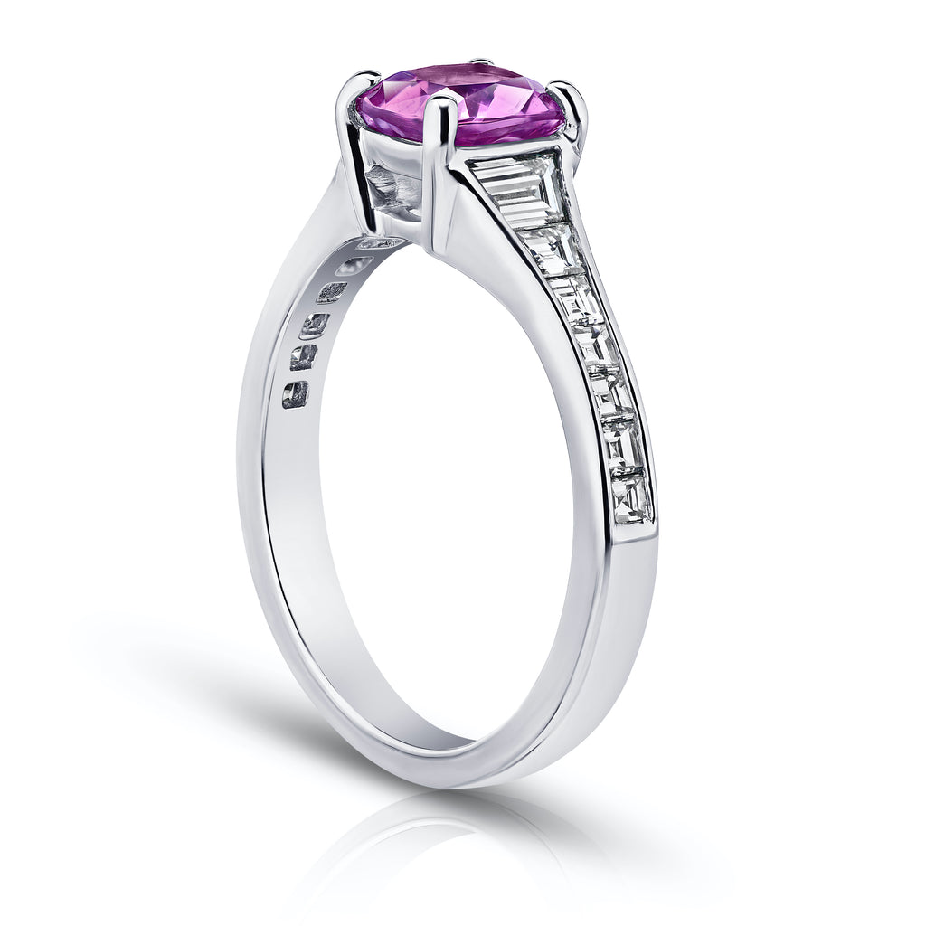 1.38 carat cushion pink sapphire and Diamond Platinum Ring