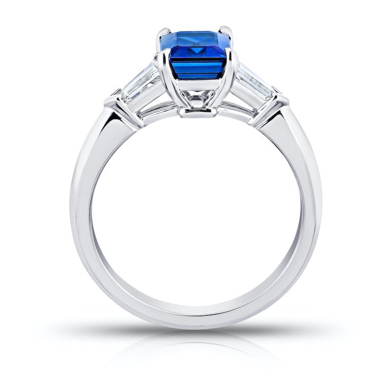 2.34 Carat Emerald Blue Sapphire and Diamond Platinum Ring