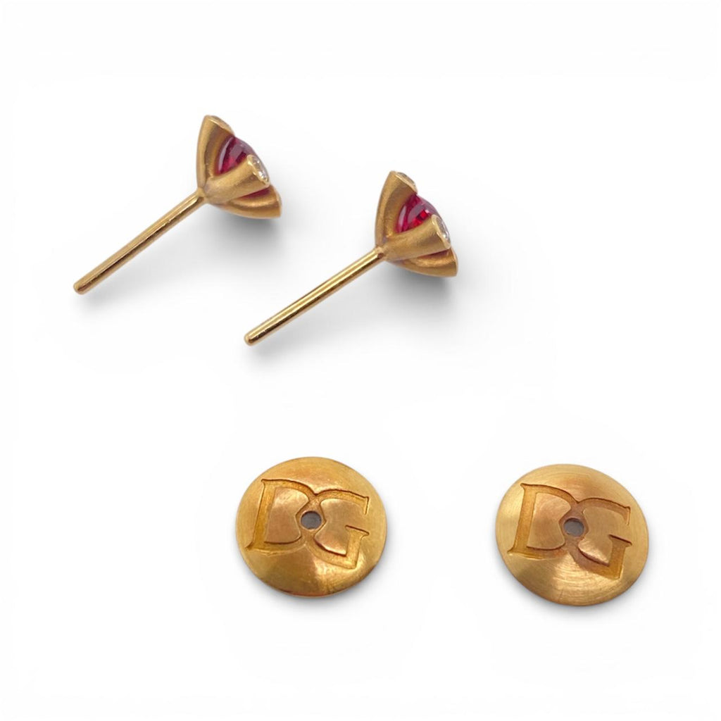 0.90 Carat Cushion Red Ruby and Diamond Earrings