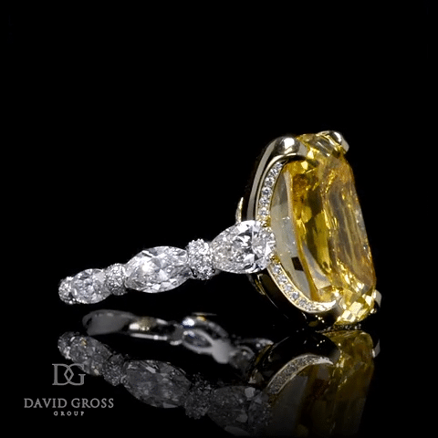 20.26 Carat Yellow Cushion Sapphire and Diamond Ring - David Gross Group