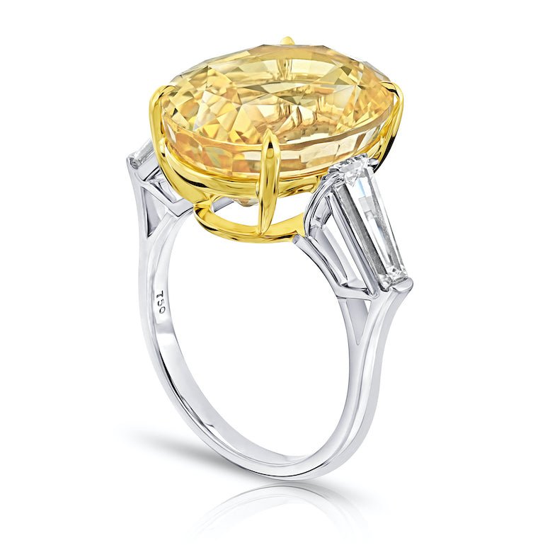 15.20 Carat Oval Yellow Sapphire and Diamond Platinum Ring