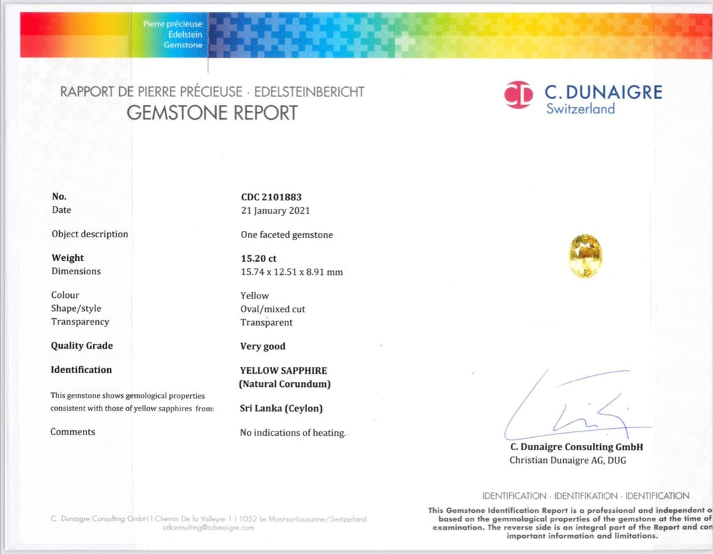 15.20 Carat Oval Yellow Sapphire and Diamond Platinum Ring