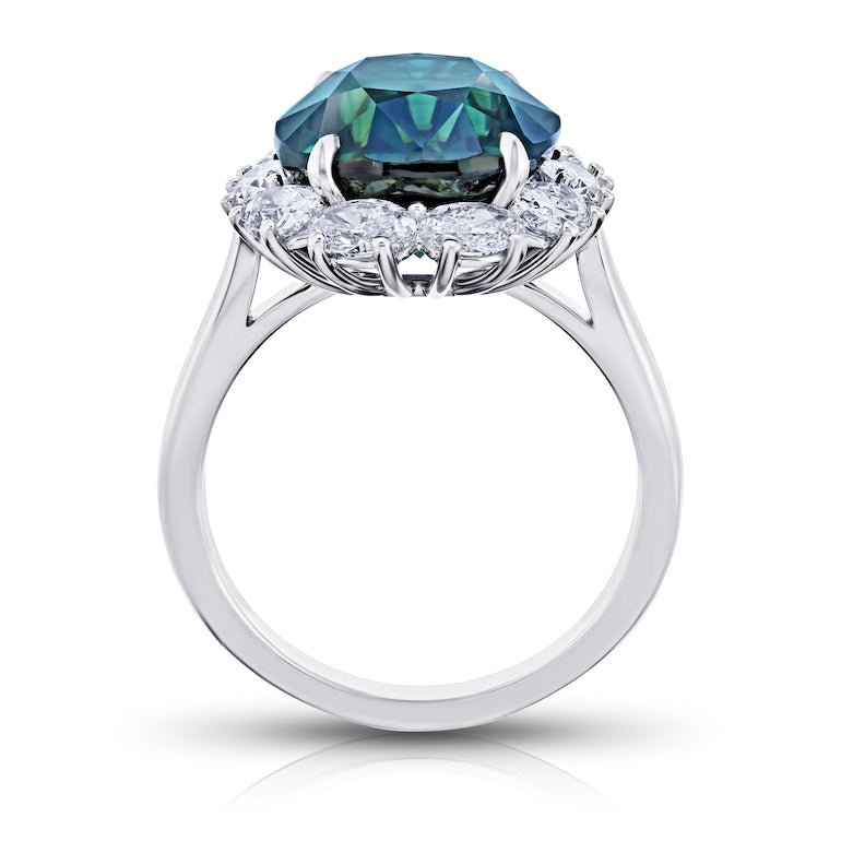 9.68 Carat Oval Green Sapphire and Diamond Platinum Ring