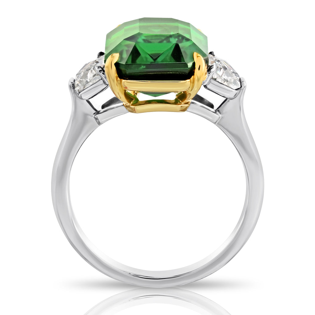 7.02 carat Emerald Cut Green Tsavorite and Diamond Ring - David Gross Group