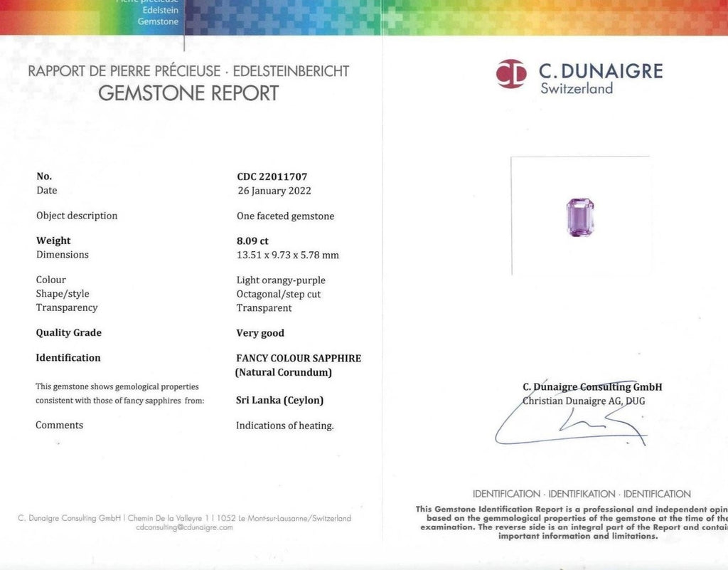 8.09 carat Emerald Pink Sapphire and Diamond Platinum Ring