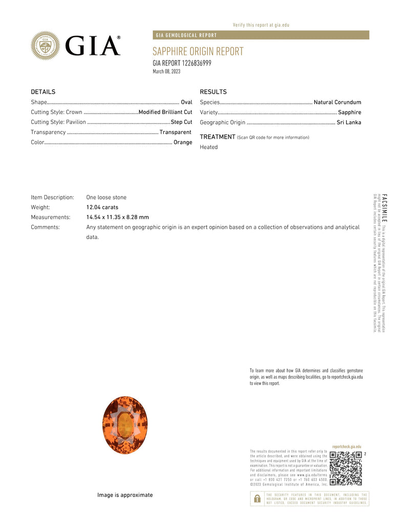 12.04 carat Oval Orange Sapphire with two Half Moon Diamonds in 18k YG ring - David Gross Group