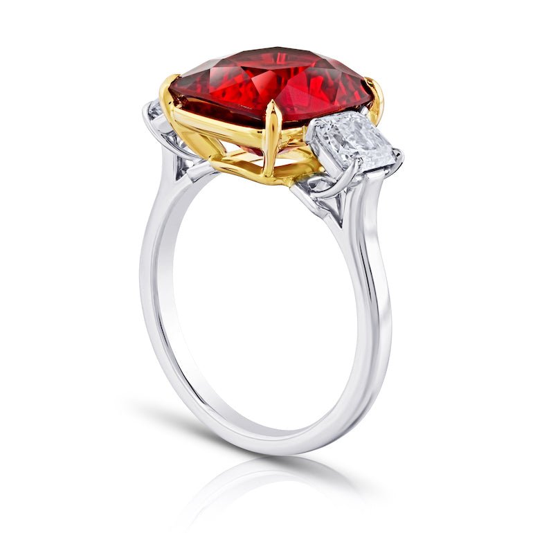 6.39 carat Cushion Red Spinel and Diamond Platinum Ring
