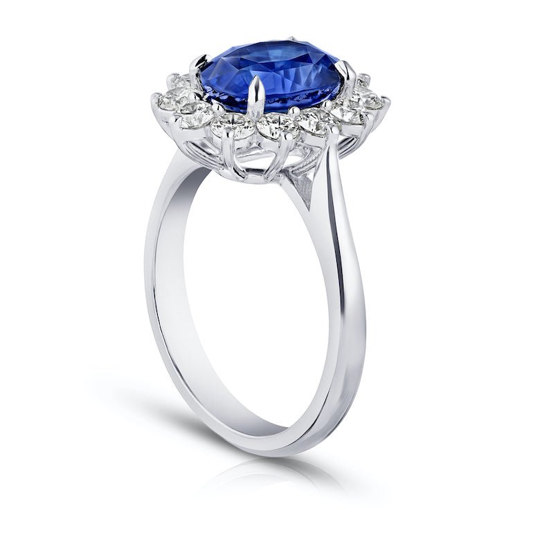 3.35 Carat Oval Blues Sapphire and Diamond Platinum Ring