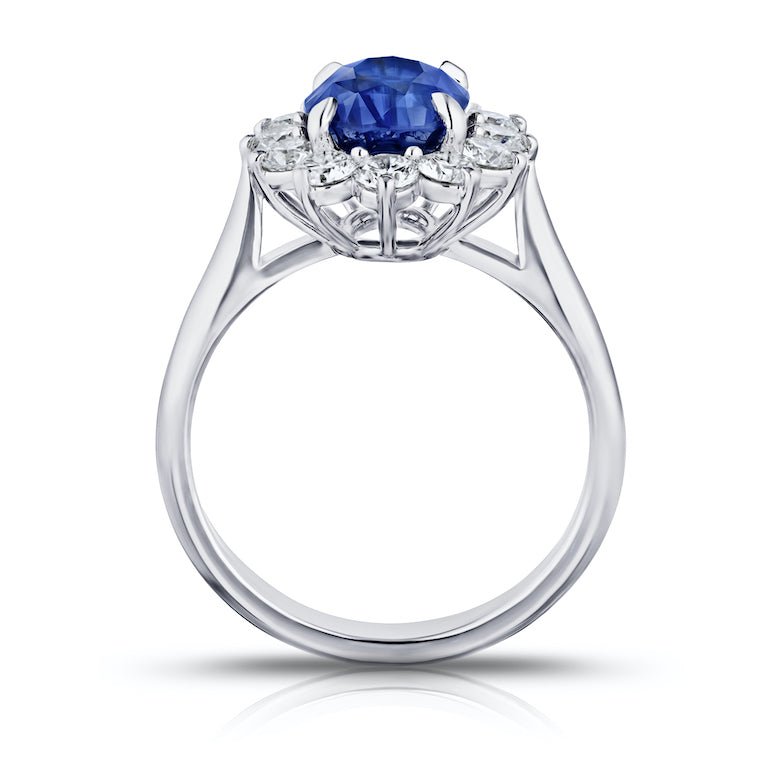 3.35 Carat Oval Blues Sapphire and Diamond Platinum Ring
