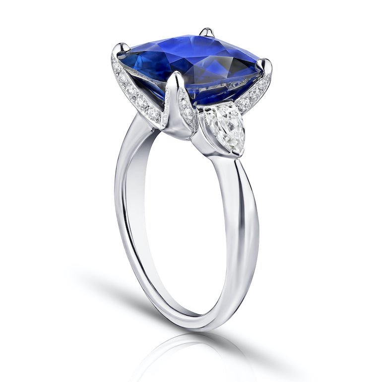 7.58 Carat Cushion Blue Sapphire and Diamond Platinum Ring