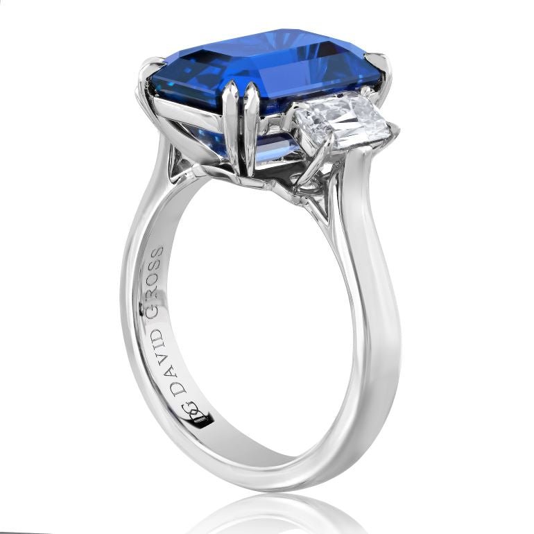 9.09 carat Cushion Blue Sapphire (H) and Diamond Platinum ring