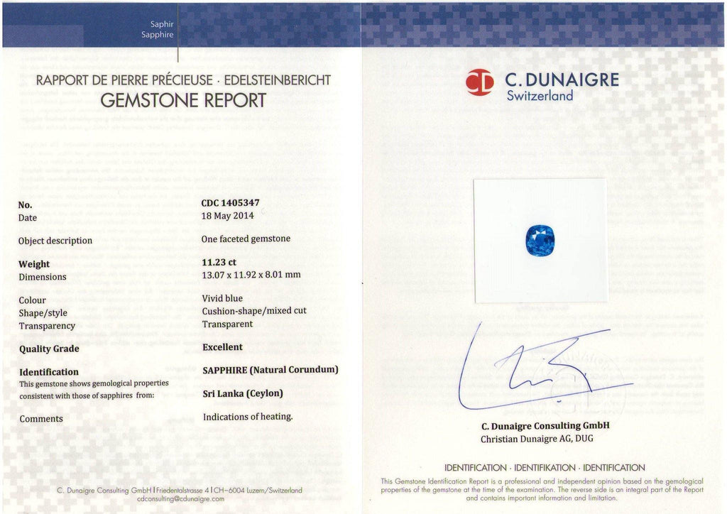 11.23 Carat Cushion Blue Sapphire Ring - David Gross Group