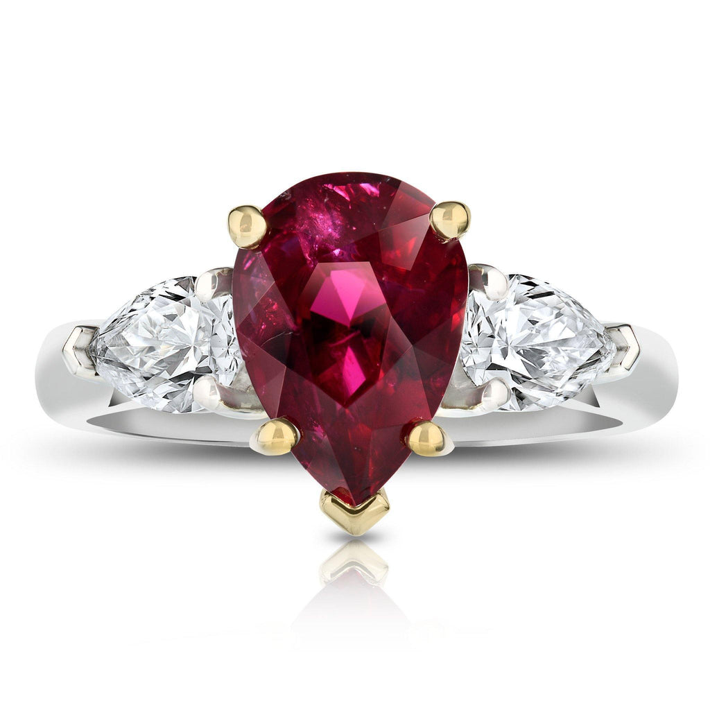 3.08 Carat Pear Shape Ruby and Diamond Ring