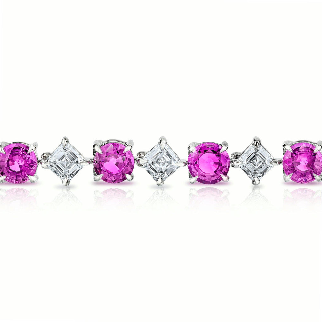 12.46 Carat Round Pink Sapphire and Diamond Platinum Bracelet - David Gross Group