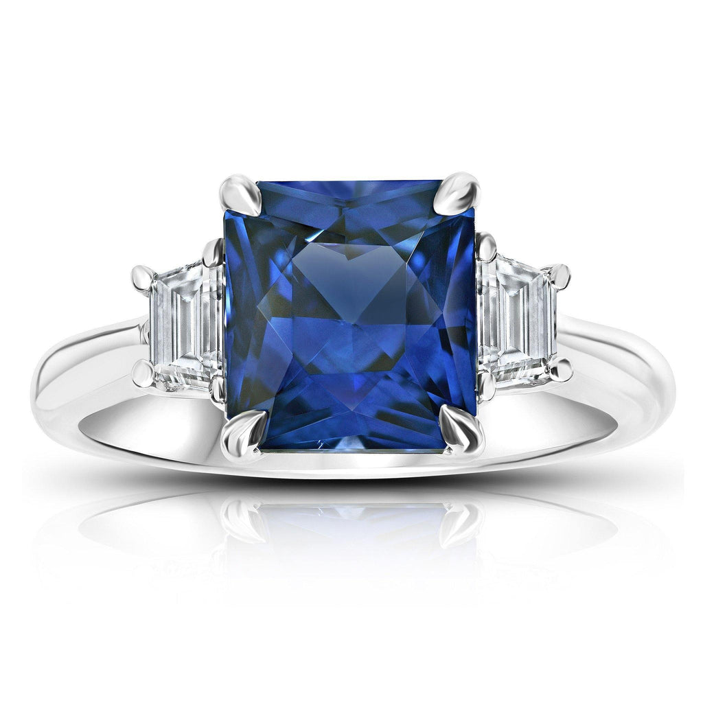 3.90 Carat Radiant Cut Blue Sapphire Ring
