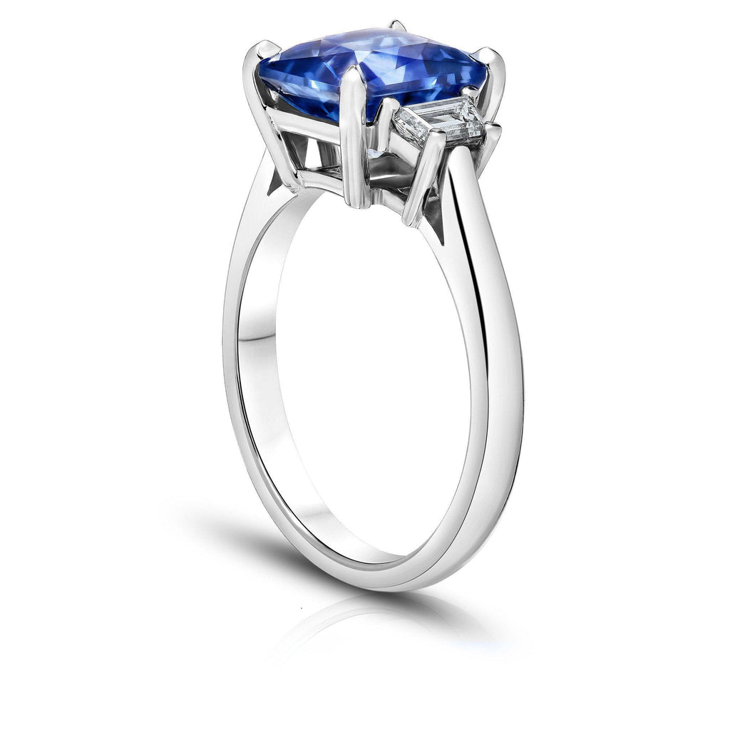 3.90 Carat Radiant Cut Blue Sapphire Ring - David Gross Group