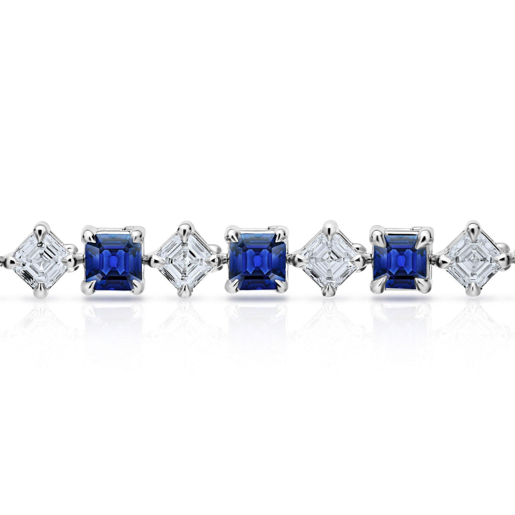 8.36 Blue Asscher Cut Sapphire and Diamond Platinum Bracelet - David Gross Group
