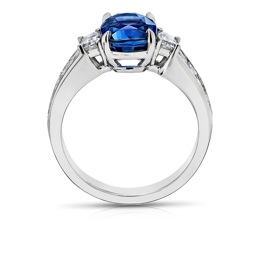 3.05 Carat Cushion Blue Sapphire Ring - David Gross Group