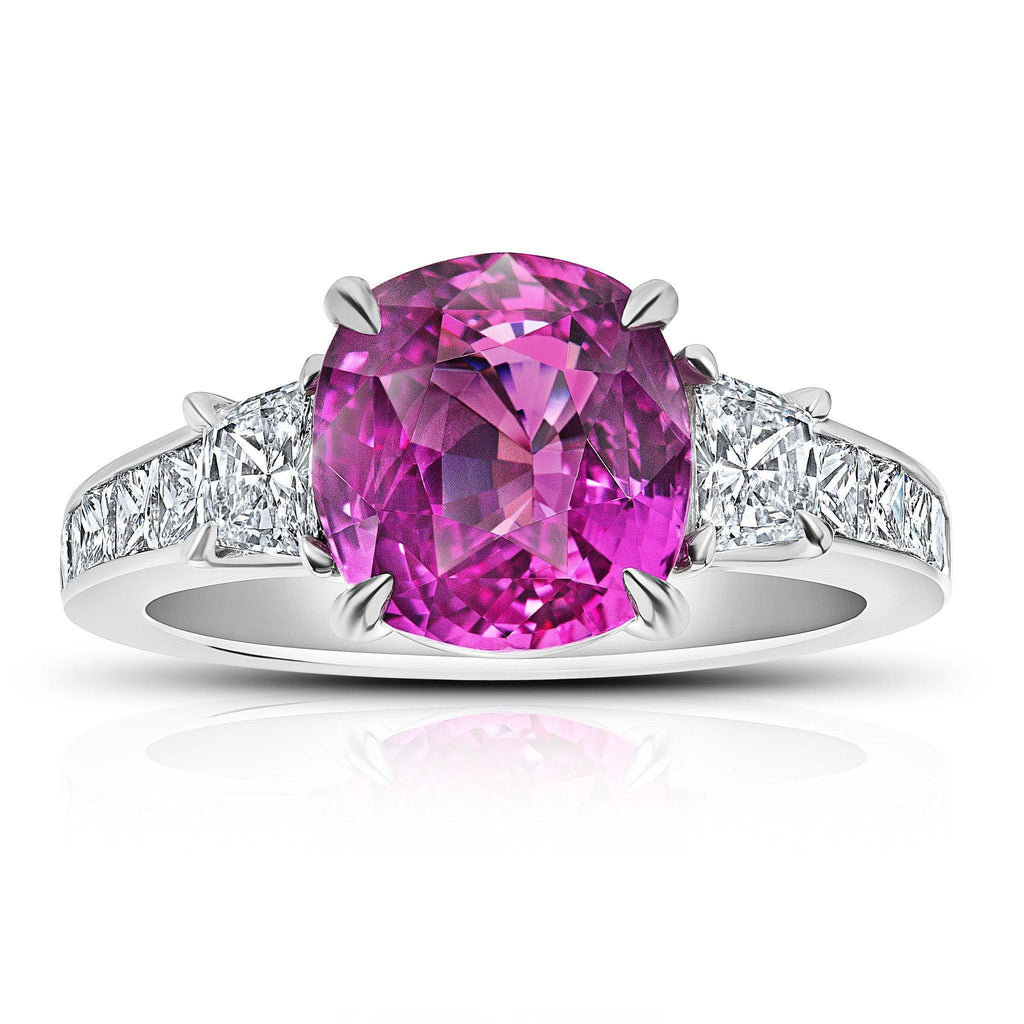 4.85 Carat Cushion Pink Sapphire Ring