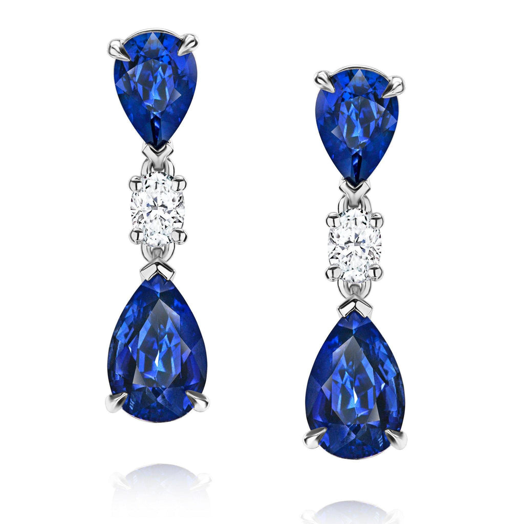7.11 Carat Blue Sapphire Pear Shape and Diamond Earrings