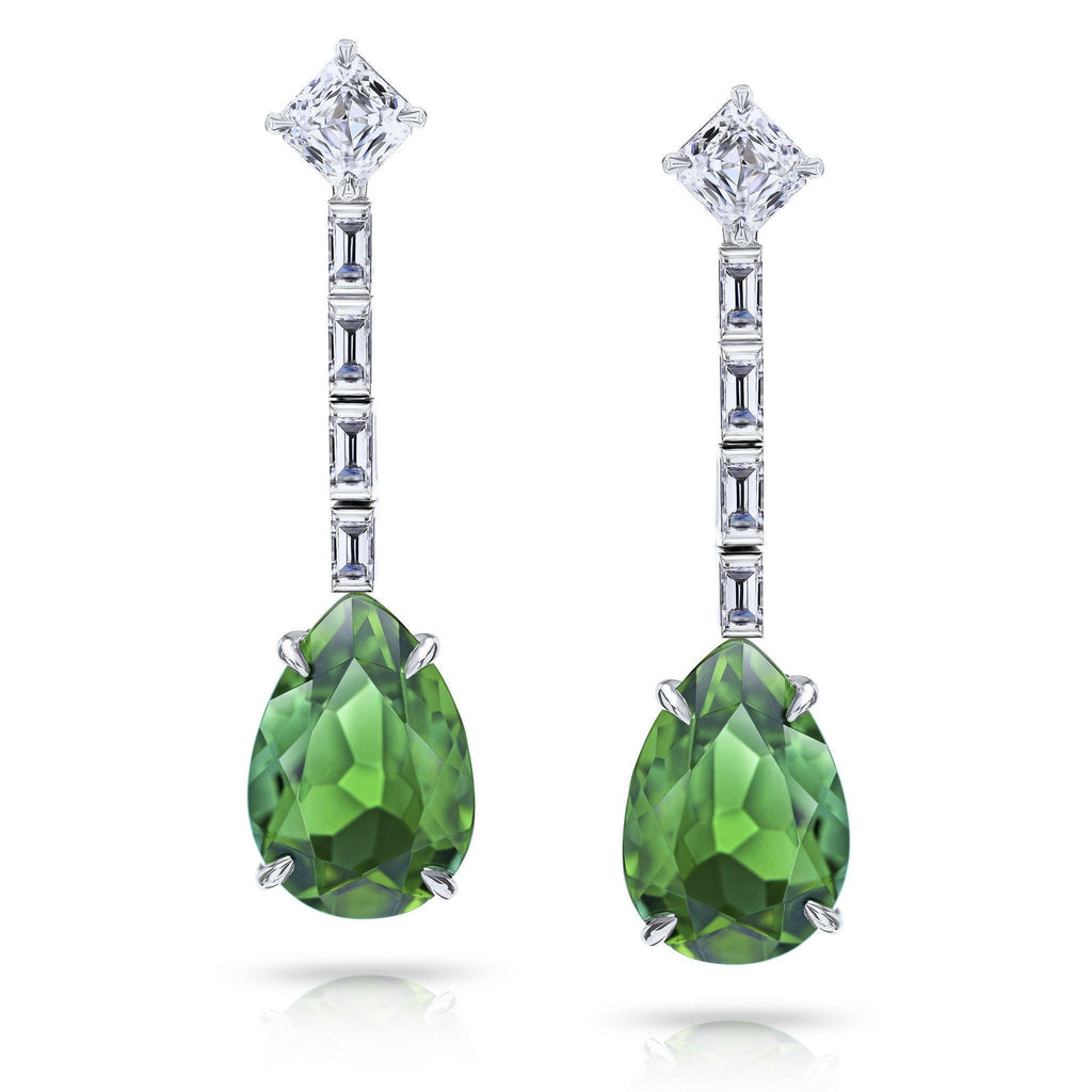 8.94 Carat Green Tourmaline and Diamond Drop Earrings