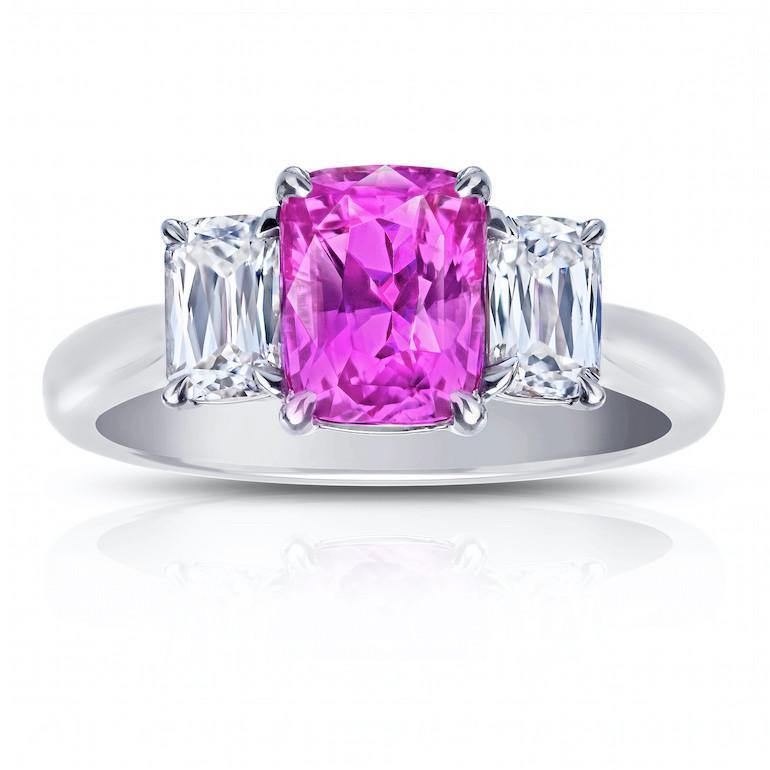 2.50 Carat Cushion Pink Sapphire Ring