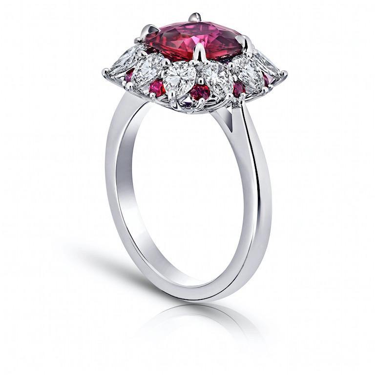 3.01 Carat Cushion Red Ruby Platinum Ring - David Gross Group