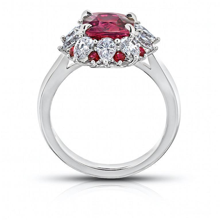3.01 Carat Cushion Red Ruby Platinum Ring - David Gross Group